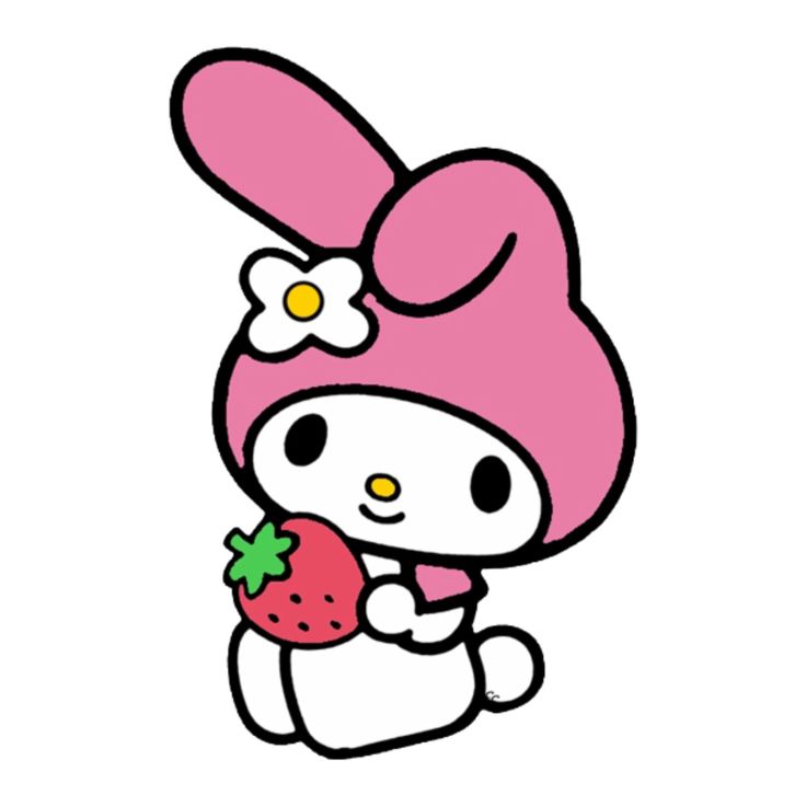 hello kitty holding a strawberry in her hand