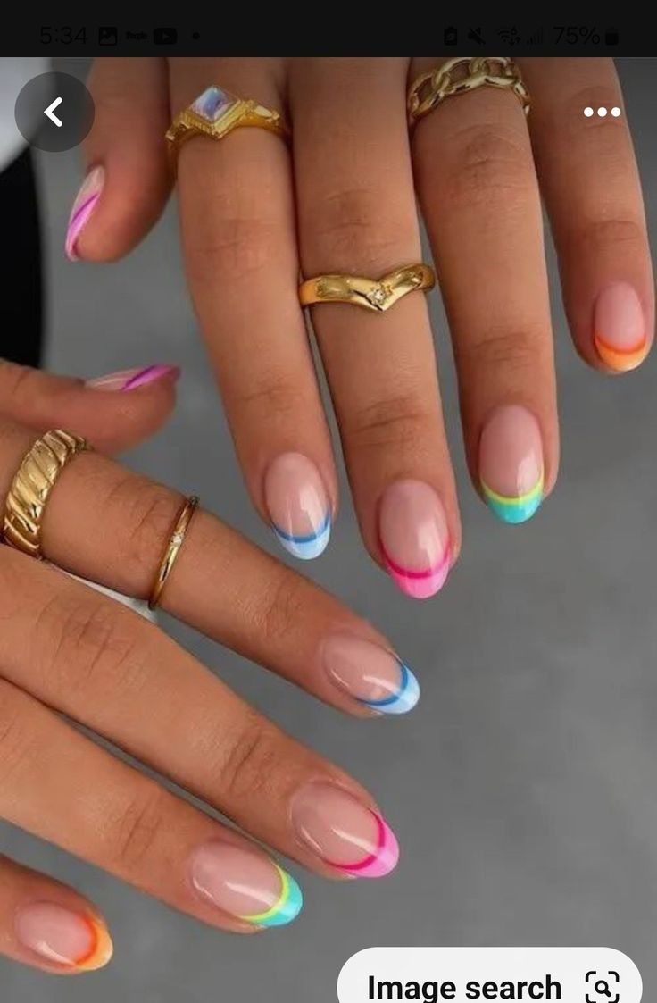 Nail Inspiration For Holiday, Short Acrylic Summer Nails Designs, Very Short Nails Summer, Cute Beach Nail Ideas, Natural Beach Nails, Nail Inspo On Natural Nails, Short Nail Summer Designs, Bright Colorful Nails, Nails Inspiration Colorful