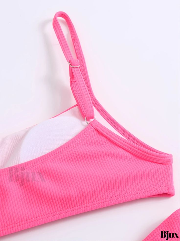 Bjux - Womens Neon Rib Knit Texture Swimsuit, Two Piece Bikini Set with Super High Cut Thong - Vibrant Color, Fashionable Swimwear Pink Swimming Bodysuit With Built-in Bra, Trendy Seamless Beach Bodysuit, Trendy Seamless Bodysuit For The Beach, Pink Seamless Tankini For Sunbathing, Pink Seamless Bodysuit For Swimming, Seamless Pink Bodysuit For Swimming, Summer Pink Bodysuit With Adjustable Straps, Pink Bodysuit With Adjustable Straps For Summer, Pink Seamless Bodysuit For Poolside