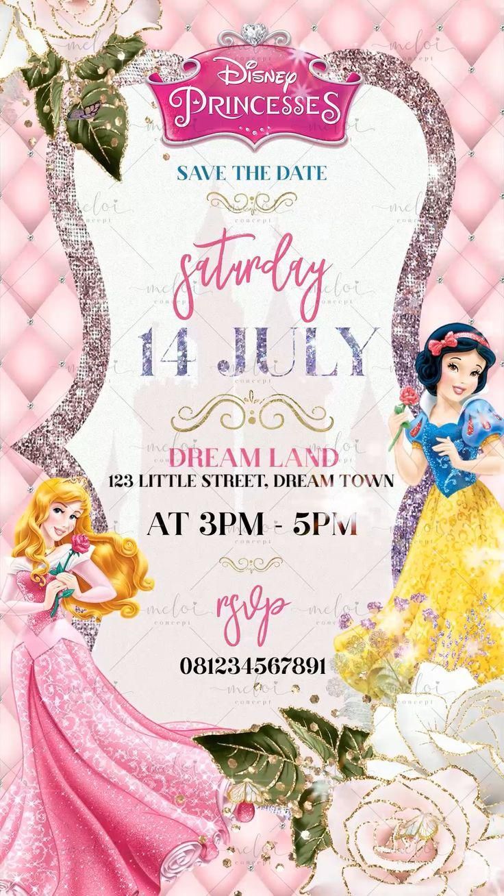 the princess birthday party flyer is shown