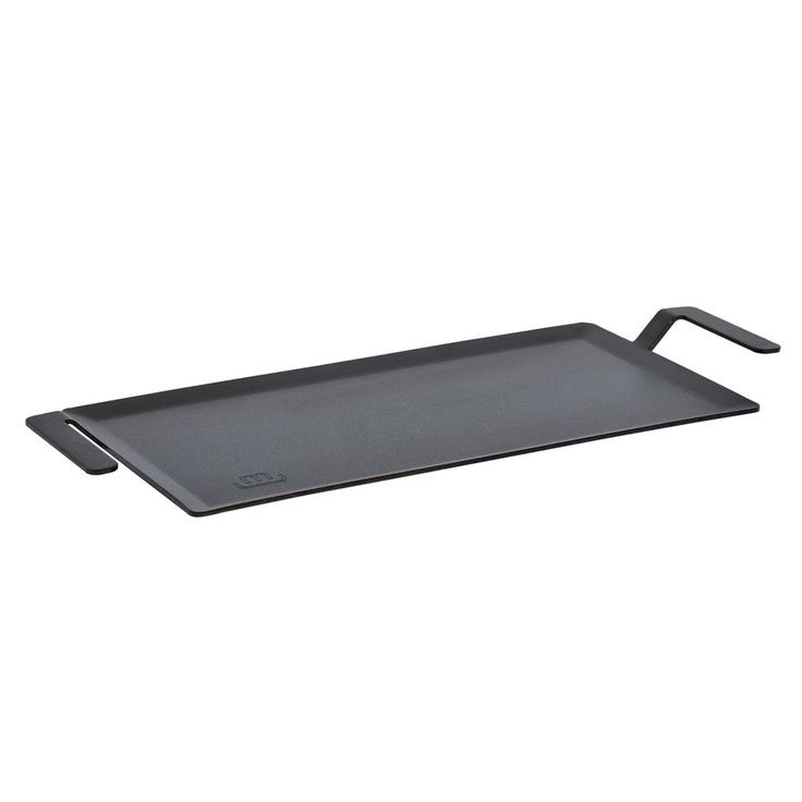 a black tray with handles on it