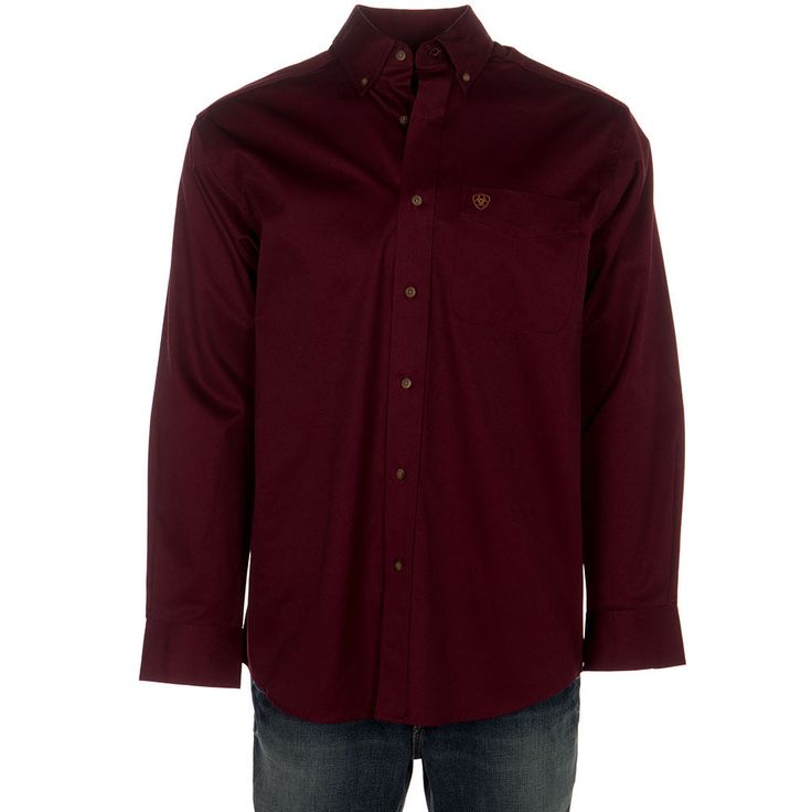 Ariat Solid Twill Burgundy 10012635 Dress it up or go for a casual look with this Ariat burgundy, solid twill, long sleeve. Twill Shirt, Casual Look, Casual Looks, Varsity Jacket, Long Sleeve