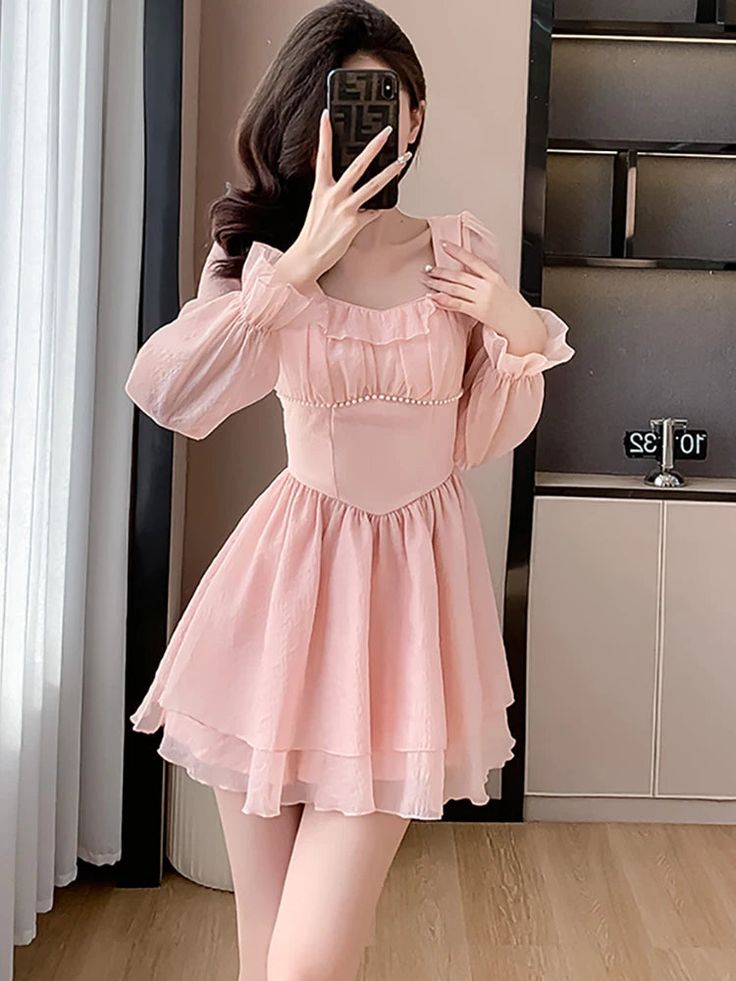 Women Pink Patchwork Chiffon Chic Ruffled Short Dress Spring Elegant Diamonds Kawaii Dress 2024 Korean Fashion Bodycon Vestidos SPECIFICATIONS Elasticity: Slight Strech Fabric Type: POLYESTER Fit Type: slim fit Silhouette: A-LINE Neckline: Square Collar Decoration: RUFFLES Dresses Length: Above Knee, Mini Material: Chiffon Season: Autumn/Winter Closure Type: zipper Material Composition: Natural Fiber Waistline: Natural Sleeve Length(cm): Full NOTE: 1.Please strictly follow the size chart to select the size.Do not select directly according to your habits. 2.The size may have 2-3cm differs due to manual measurement.Please note when you measure. 3.Still not sure about size?We'd love to advise based on your measurements of bust,waist and hip. 4.Suggestion of cold water hand washing, It can hel Ruffles Dresses, Pink Patchwork, Vintage Boho Dress, Latina Fashion Outfits, Dresses Aesthetic, Ruffles Fashion, Kawaii Dress, Dress Aesthetic, Dress 2024