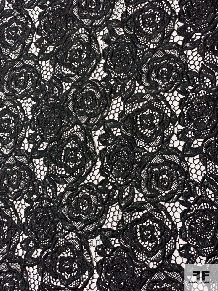 black lace fabric with flowers on it