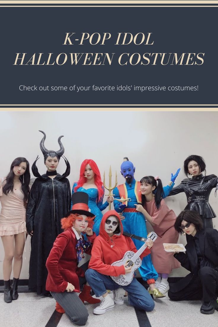 a group of people in costumes posing for a photo with the caption k - pop idol halloween costumes check out some of your favorite dolls's impressive costumes