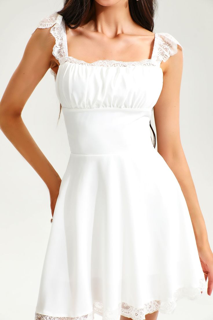 Note: This product is final sale and cannot be returned or exchanged unless there is a quality issue. Featuring a square collar and corset bodice, this dress accentuates your figure in all the right places. The pleated skirt adds a touch of femininity and movement to the dress, while the delicate lace hem provides a subtle yet beautiful detail. Whether you're dressing up for a fancy event or looking for a chic yet casual outfit, this Lace Hem Square Collar Corset Pleated Mini Dress is sure to tu Fitted Dress With Lace Trim And Straight Neckline, Fit And Flare A-line Mini Dress With Lace Trim, Dresses With Lace Trim, Fitted Bodice, And Straight Neckline, Dresses With Lace Trim And Fitted Bodice, Mini Dress With Ruffles, Fitted Bodice, And Straight Neckline, Feminine Mini Dress With Ruched Bodice And Square Neck, Mini Dress With Ruffles And Fitted Bodice Straight Neckline, Mini Dress With Ruffles And Fitted Bodice, Fit And Flare Mini Dress With Square Neck