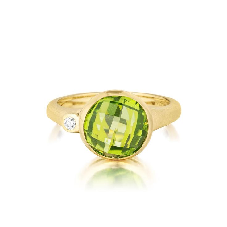 Peridot and Diamond Medium Stack Ring Modern Yellow Gold Ring With Round Stone, Faceted Diamond Rings, Faceted Diamond Round Rings, Stack Rings, Stack Ring, 18k Yellow Gold Ring, Engraved Items, Yellow Gold Ring, Ring Size Guide