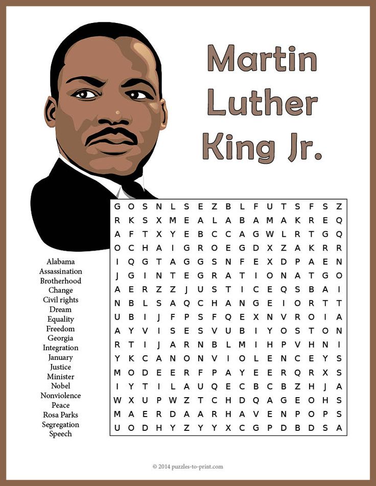 martin luther king jr is shown in this printable word searcher for kids and adults