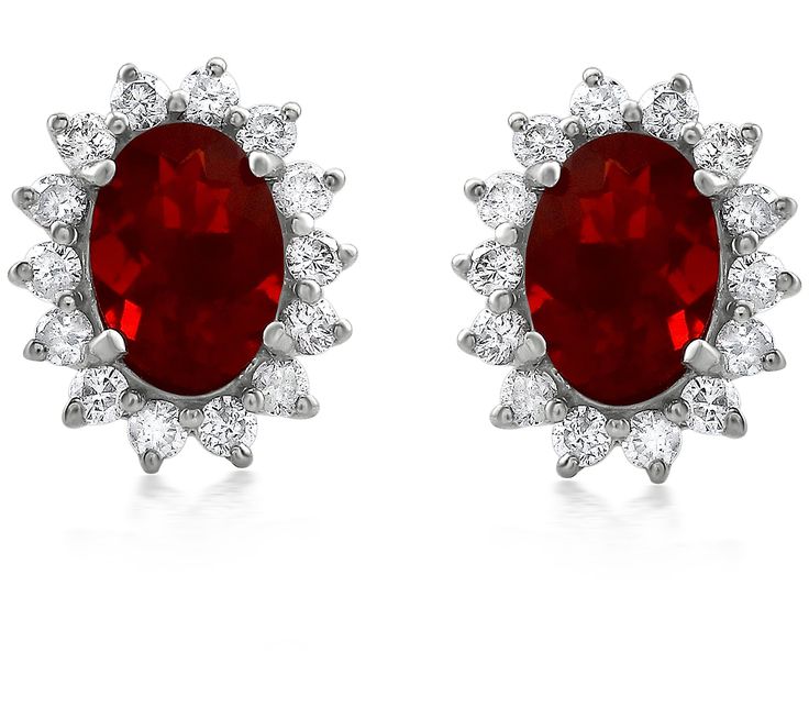 Glistening and glamorous, these gemstone and diamond stud earrings make a stunning addition to your evening attire. From Affinity® Gems. Elegant Red Oval Diamond Earrings, Formal Diamond Cluster Earrings With Sparkling Stones, Elegant Cubic Zirconia Gemstones For Wedding, Dazzling Diamond Gemstone Earrings For Formal Occasions, Dazzling Diamond Gemstone Earrings For Formal Events, Oval Diamond Earrings For Party, Elegant Diamond Gemstones For Anniversary, Formal Dazzling Gemstones With Diamond Accents, Dazzling Formal Gemstones With Diamond Accents