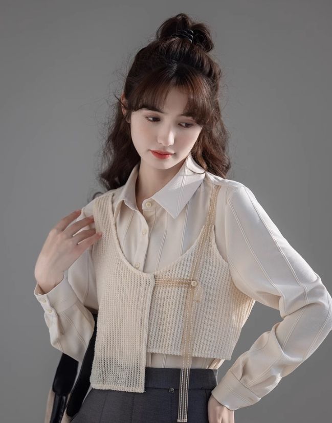 Beige Asymmetrical Spliced Shirt L Beige Asymmetrical Hem Top For Spring, Chic Beige Tops With Asymmetrical Hem, Elegant Asymmetrical Beige Top, Korean Blouses, Casual Solid T-shirt With Asymmetrical Hem, Korean Shirts, Floral Pattern Shirt, Affordable Stretch Asymmetrical T-shirt, Floral Button Up