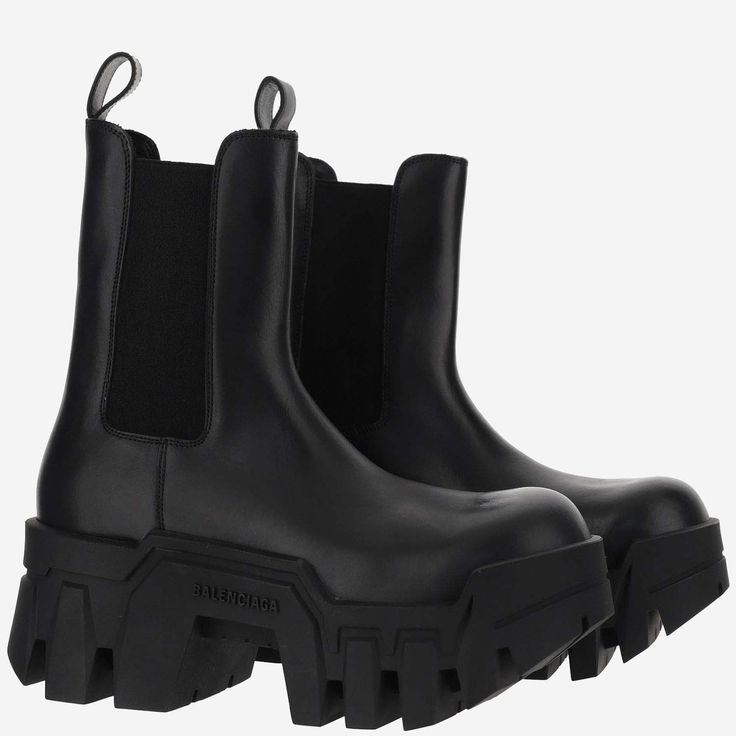 100% leather | Balenciaga Women's Bulldozer Leather Chelsea Boots in Black | SS24 Chelsea Boots In Calf Leather With Rubber Sole, Chelsea Boots With Rubber Sole And Calf Leather, Medium Fit Ankle Boots With Reinforced Heel, Fall Leather Shoes With Vibram Sole, Luxury Ankle-high Boots With Rubber Sole, Ankle-high Leather Chelsea Boots With Leather Footbed, Ankle Boots With Leather Sole And Medium Fit, Calf Leather Shoes With Vibram Sole And Round Toe, Calf Leather Chelsea Boots With Vibram Sole