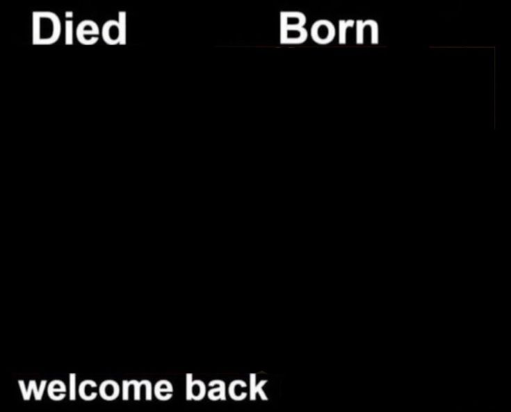 a black background with the words welcome back and died born