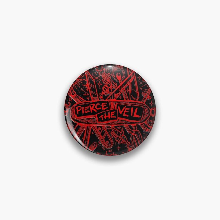 a red and black button with the words pierce devil on it