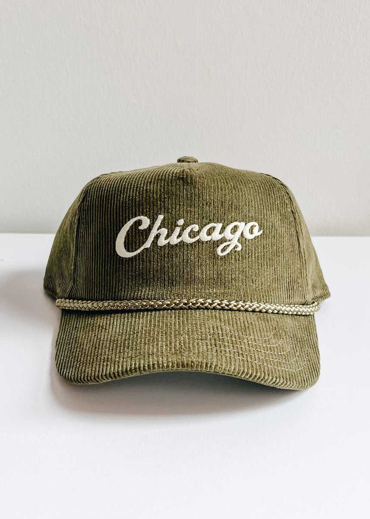 *Alice & Wonder Exclusive* Corduroy 5-panel hat with soft structured crown and slight curved visor. Braided nylon cord across seam and plastic adjustable snap closure. Featuring a matte embroidered 'Chicago' on the front. Tecovas Hat, Embroider Hats, Corduroy Hats, Hats Trendy, Heart Onesie, Hat Aesthetic, Retro Hats, Best Caps, Black Men Street Fashion