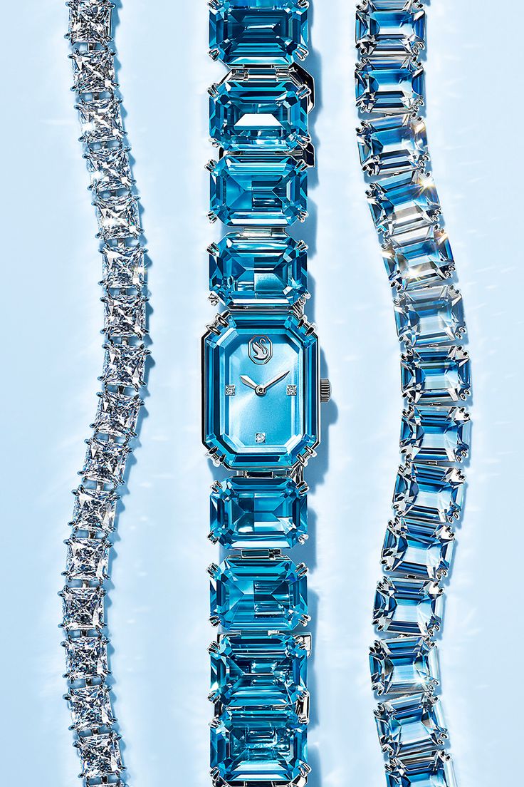 Watch Swarovski, Swarovski Millenia, Swarovski Watches, Wrist Stack, Blue Crystal Bracelet, Fancy Jewellery Designs, Swarovski Crystal Jewelry, Crystal Watches, Swarovski Bracelet