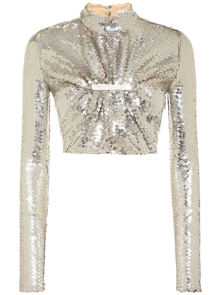 Find RABANNE Lvr Exclusive Sequined Jersey Crop Top on Editorialist. Back button closure. Front draped panel with logo plaque detail. Embellished with sequins. Model is wearing a size36 Luxury Embellished Fitted Top, Luxury Embellished Formal Top, Luxury Embellished Tops For Formal Occasions, Luxury Tops For Night Out In Spring, Luxury Gold Top For Evening, Luxury Gold Tops For Evening, Gold Fitted Luxury Top, Luxury Fitted Evening Tops, Luxury Tops For Night Out