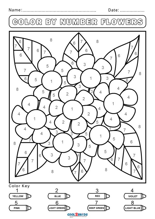 color by number flowers worksheet for kids