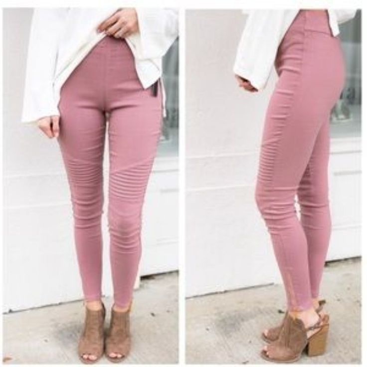 These Jeggings Boast A Chic Mauve Hue That Adds A Subtle Pop Of Color To Your Wardrobe. The Edgy Moto Detailing And Ankle Zips Elevate The Classic Jegging Design, Infusing A Touch Of Urban Sophistication. With A Flattering Fit And Versatile Ankle Length, These Jeggings Are A Must-Have For Effortlessly Trendy Looks. Whether Paired With Sneakers Or Heels, They're The Perfect Canvas For Your Fashion Creativity. Elastic Waistband. 60% Cotton, 35% Nylon, 5% Spandex. Zipper Hardware Golden In Color Stretch Pink Bottoms With Pull-on Style, High Waist Fitted Jeggings For Spring, Fitted High Waist Jeggings For Spring, Pink Stretch Bottoms With Pull-on Style, Solid Color Leggings For Spring, Casual High-waisted Pink Leggings, Spring Solid Mid-rise Jeggings, Casual Elastic Spring Pants, Spring Pink Pull-on Bottoms