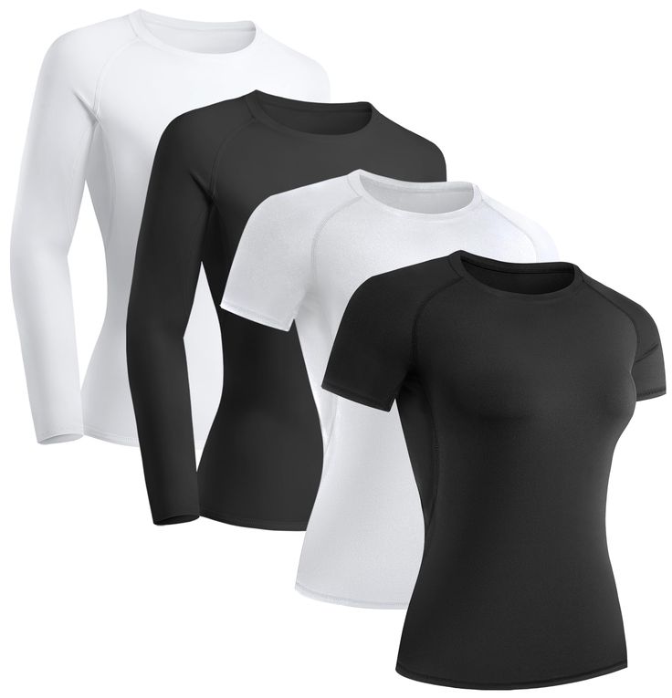 PRICES MAY VARY. Long sleeve + short sleeve 4 pack: Unrivaled comfort for all seasons. These compression sets allow for flexibility in weather conditions so you can stay fresh and dry during your workouts all year round. Compression Support: The four-way stretch fabric provides a compression fit that supports your muscles, enhances stability, and improves flexibility, empowering you to excel in any activity. Tight Fitting Tops: Snug fitted like a second skin. Recommend to order 1 size up for a s Gym Outfits Ideas, Trendy Gym Outfits, Women Gym Outfits, Gym Outfit Ideas, Compression Shirts, Gym Clothes Women, Compression Shirt, Athletic Top, Sports Gear