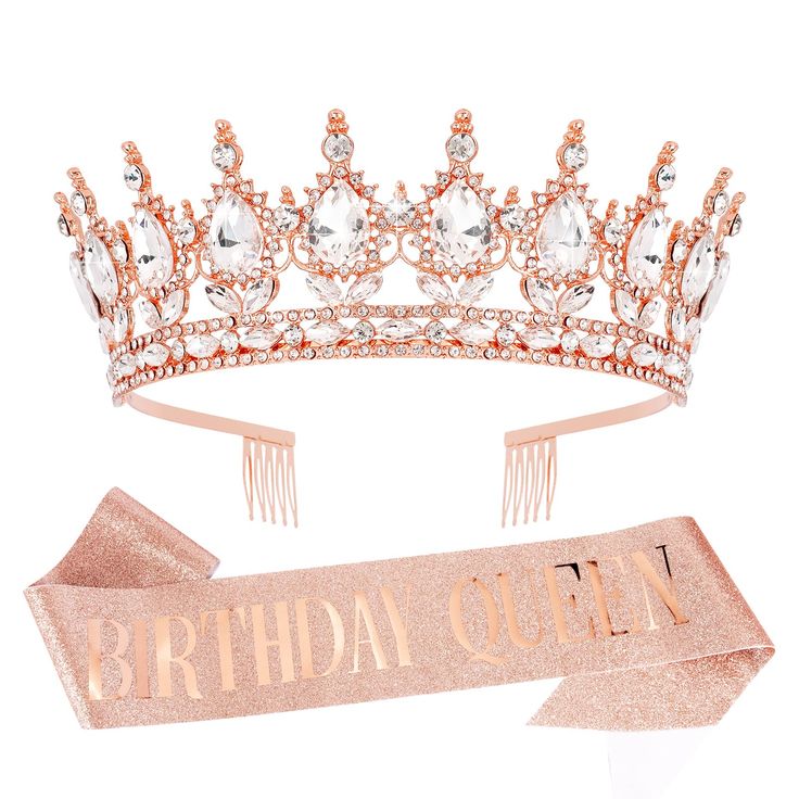 PRICES MAY VARY. Perfect Size - Birthday crown approximately 2.17 inches in height, 5.9 inches in diameter; birthday queen sash:60inch, Perfectly suit for any age women and teen girls. This sash has a cute and durable pin that will help you adjust the ribbon to fit you best. Fine Workmanship - The use of high-quality materials, combined with exquisite manual technology, put on the "dream birthday queen crown" and instantly become the queen of the party. Its unique design and bright light can eas Birthday Sash And Crown, Queen Sash, Dream Birthday, Birthday Tiara, Birthday Sash, Hotel Party, Birthday Roses, Birthday Queen, Rhinestone Tiara