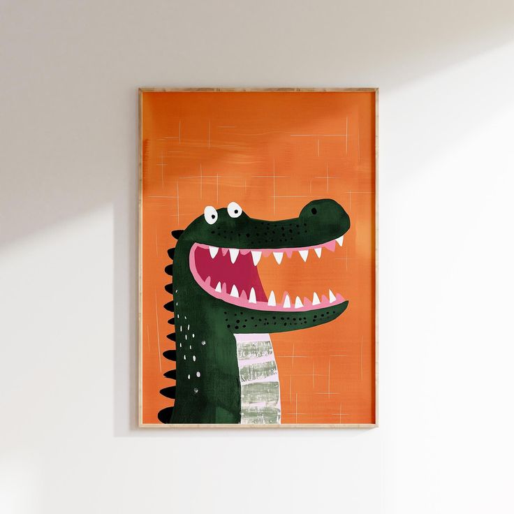 a painting of a crocodile with its mouth open