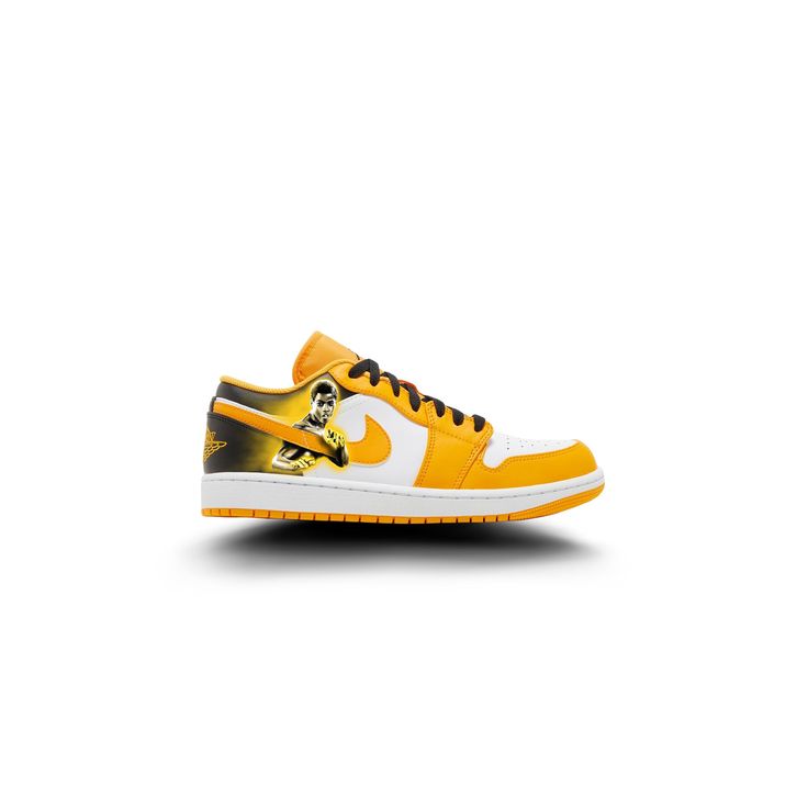 Experience a touch of the unexpected! Step out in Glow Low Jordan 1s, an eye-catching custom AJ1 sneaker inspired by Bruce Leroy. With a unique colorway, this shoe will be sure to turn heads and make you stand out from the crowd. Treat yourself to something special today with the new Glow Low x Androo! Modern Yellow Sneakers With Translucent Outsole, Modern Custom Yellow Sneakers With Contrast Sole, Custom Low-top Sneakers With White Sole, Custom Low-top Sneakers With Abzorb Midsole, Modern Yellow Custom Sneakers With Contrast Sole, Custom Low-top Sneakers With Translucent Outsole, Orange Low-top Custom Sneakers With Translucent Outsole, Modern Yellow Custom Sneakers With Boost Midsole, Modern Yellow Low-top Custom Sneakers