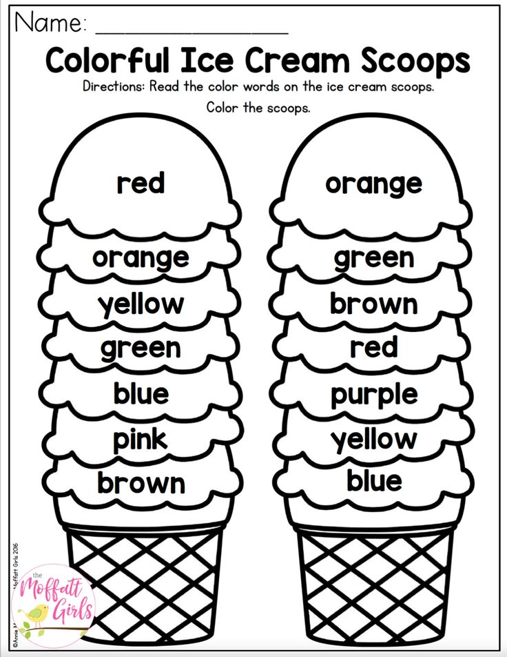 the ice cream scoops are labeled with different colors and words to describe their names