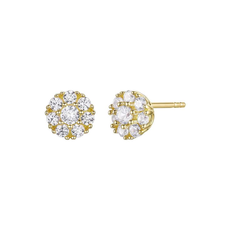 Adorned with scintillating, round-cut diamonds, these 14k gold over silver stud earrings add a touch of sophistication to your look. Click on this JEWELRY & WATCHES GUIDE to learn about fit, styles, materials and more! Adorned with scintillating, round-cut diamonds, these 14k gold over silver stud earrings add a touch of sophistication to your look. Click on this JEWELRY & WATCHES GUIDE to learn about fit, styles, materials and more! FEATURES Length: 5.4 mm Backings: post Nickel free Metal: ster Yellow Gold Diamond Cluster Earrings With Halo, Yellow Gold Cluster Diamond Earrings With Brilliant Cut, Classic Diamond Cluster Earrings In Gold, Classic Gold Diamond Cluster Earrings, Classic Yellow Gold Earrings With Halo Design, Gold Cluster Diamond Earrings With Vvs Clarity, Yellow Gold Cluster Diamond Earrings With Vvs Clarity, 14k Gold Halo Setting Round Cut Earrings, Elegant Gold Cluster Halo Earrings