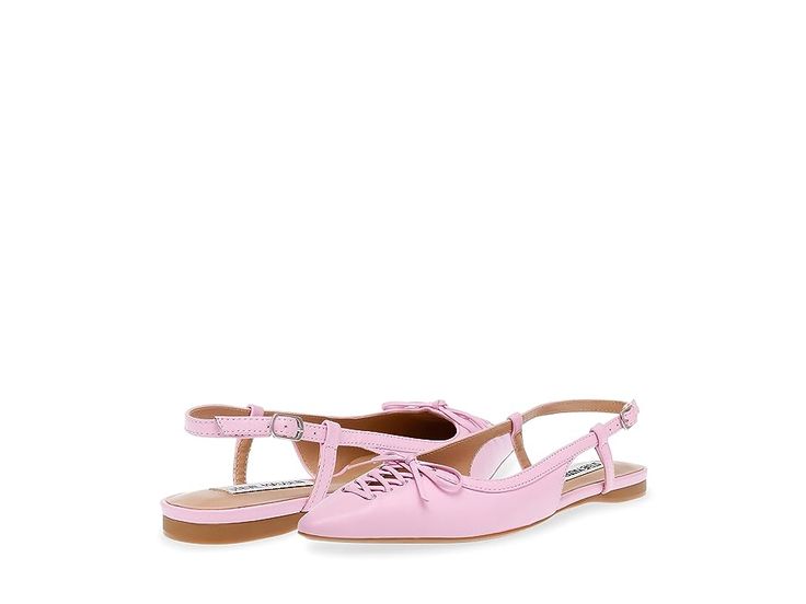 Steve Madden Reyanne - Women's Flat Shoes : Pink Leather : Look and feel gorgeous in the classy design of the pointed lace-up design of the Steve Madden Reyanne flats with iconic slingback mule. Leather upper. Synthetic lining and insole. Slip-on style with buckle closure. Decorative lacing-down front point toe construction. Low-top silhouette. Synthetic rubber outsole. Imported. Slingback Mules, Women's Flat Shoes, Classy Design, Shoes Pink, Synthetic Rubber, Pink Leather, Flat Shoes, Womens Flats, Mule