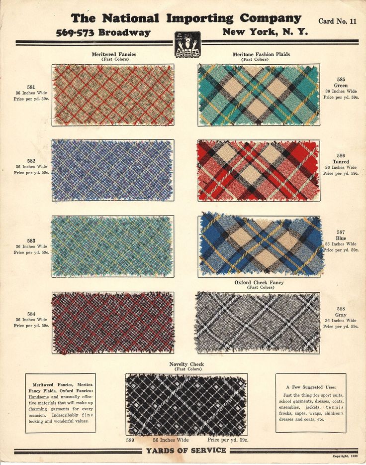 an advertisement for the national important company, featuring different plaids and patterns in various colors