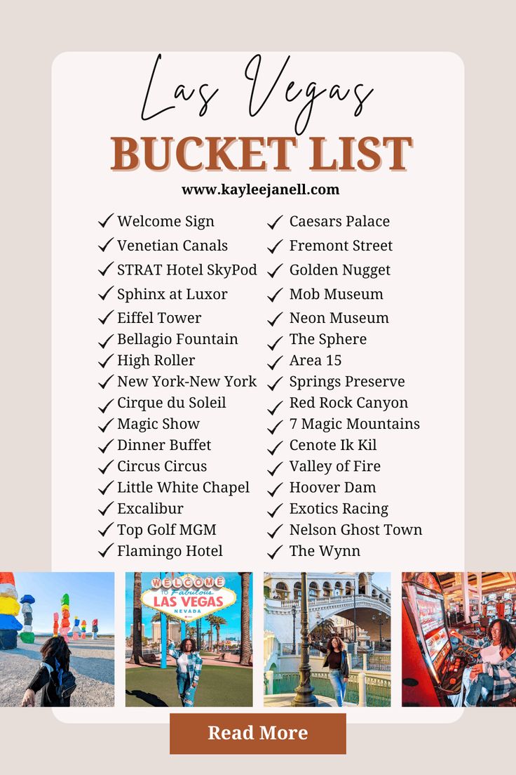 the las vegas bucket list is shown with photos and information for all of it's locations