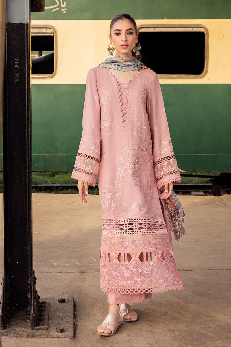 Nureh NS-91 Maya Embroidered Linen Collection Pink Embroidered Long Sleeve Fabric For Eid, Summer Floral Embroidery Unstitched Suit With Long Sleeves, Pink Embroidered Lawn Suit For Summer, Pink Embroidered Summer Lawn Suit, Summer Embroidered Pink Lawn Suit, Spring Unstitched Suit With Chikankari Embroidery, Spring Pink Lawn Suit With Intricate Embroidery, Embroidered Pink Lawn Suit For Spring, Unstitched Long Sleeve Suit With Intricate Embroidery For Spring