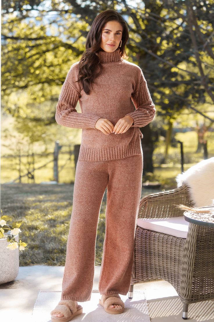 The Tan Straight Leg Sweater Pants are the ultimate blend of cozy and chic. With their relaxed fit and soft knit fabric, you’ll be ready to lounge or step out in effortless style! Product code: CAA06H4K001KK Features:  Knit Straight leg Material: 100%ACRYLIC. Relaxed Fit Solid Wide Leg Pants For Winter, Winter Wide Leg Relaxed Fit Pants, Winter Wide Leg Pants Solid Relaxed Fit, Comfortable Trousers For Fall, Winter Loungewear Full-length Pants, Stretch Wide Leg Pants For Lounging In Fall, Cozy Fit Pants With Elastic Waistband For Fall, Winter Loungewear Wide Leg Pants, Comfortable Solid Wide Leg Pants For Fall