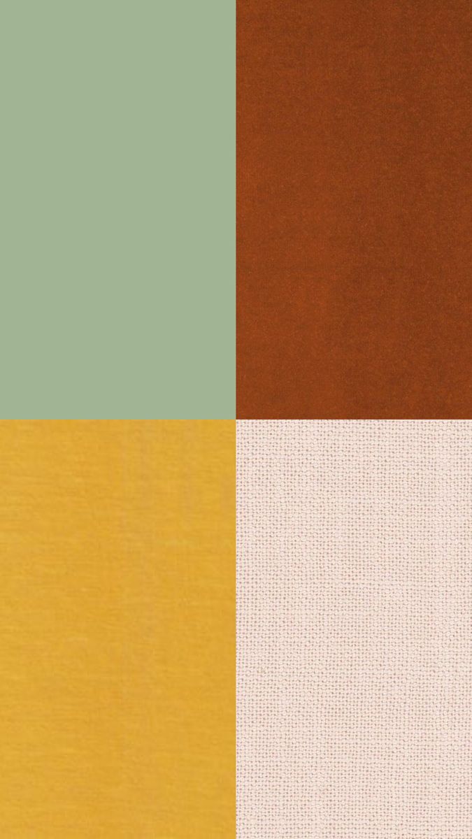 four different colors of fabric with white, brown, and green on each color scheme