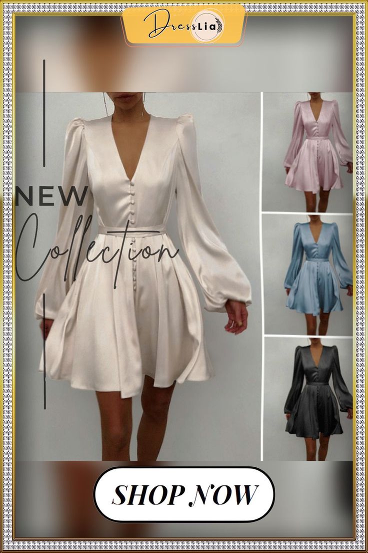 Women Solid Color Stain V Neck Puff Long Sleeve Cocktail Dress Casual Fashion Party Belted Midi Dress Plus Size Kleid Spring Satin Dress With Lantern Sleeves, Solid Color Puff Sleeve Dress For Fall Party, Fall Party Puff Sleeve Dress, Pleated Mini Dress For Winter Party, Spring Party Satin Puff Sleeve Dress, Spring Party Puff Sleeve Satin Dress, Winter Party Pleated Mini Dress, Winter Party Mini Dress With Pleats, Winter Party Mini Dress Pleated