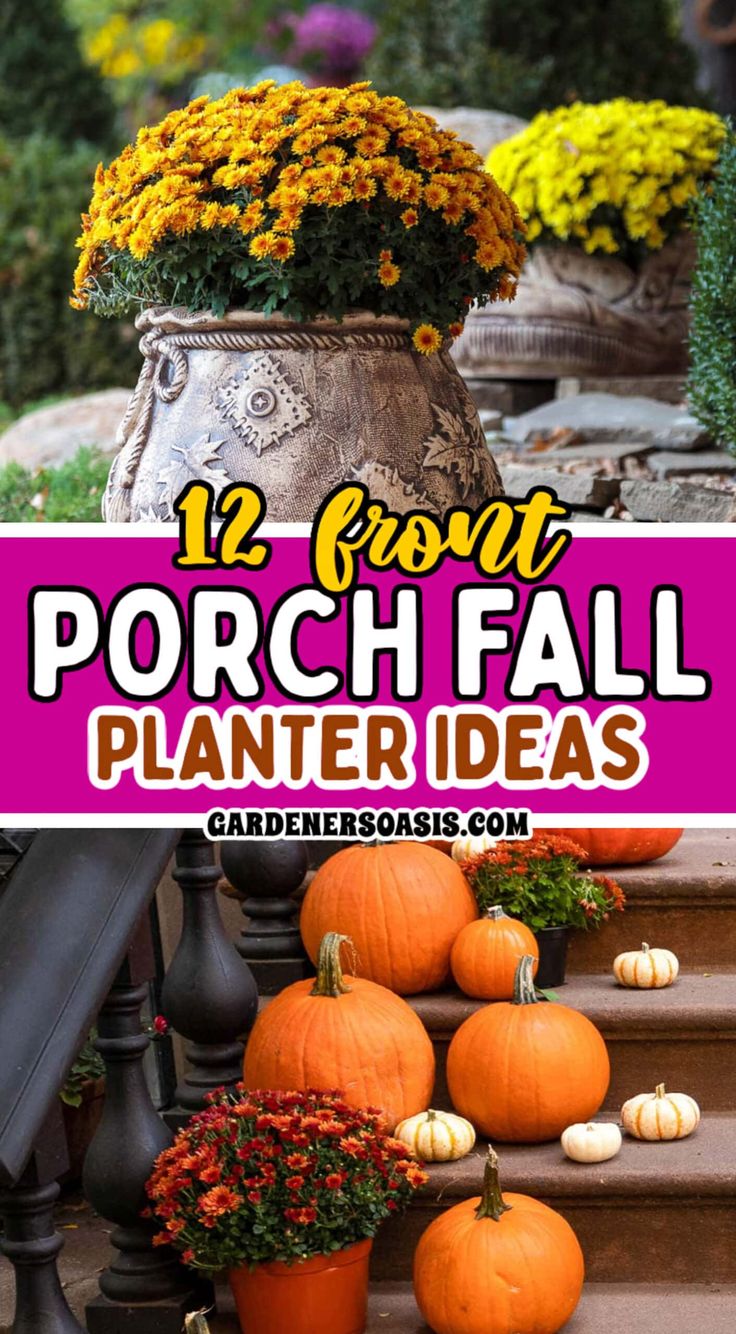 12 Front Porch Fall Planter Ideas | Outdoor Decorating Mum Fall Porch, Fall Containers Planters Shade, Late Fall Planters, Fall Mum Planters Front Porches, Fall Outdoor Planter Ideas With Pumpkins, Fall Outdoor Arrangements Front Porches, Fall Containers Planters With Mums, Fall Flower Container Ideas, Fall Plantar Ideas