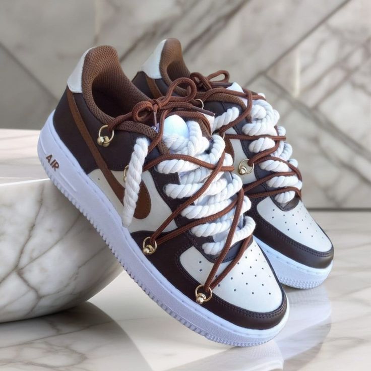 Brown Air Force 1, Nike Aesthetic, Nike Shoes Women Fashion, Pretty Sneakers, Custom Shoes Diy, Trendy Shoes Sneakers, Nike Fashion Shoes, Pretty Shoes Sneakers, Jordan Shoes Retro