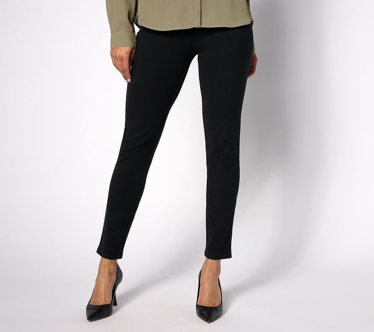 A must in your multi-season wardrobe, these knit slim pants are the pair you'll put on to work the room or spend time with the fam. A flat front waistband imparts confidence to tuck your top or pair with a cropped jacket. From Women with Control®. Jumpsuits Women, Petite Pants, The Fam, Slim Pants, Slim Leg, Cropped Jacket, Slim Legs, Jumpsuits For Women, Black Pants