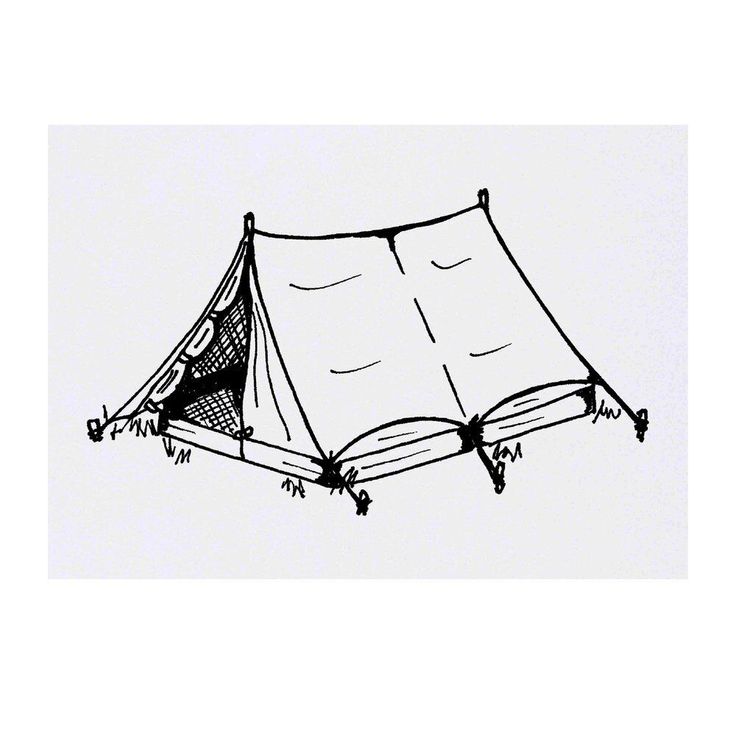 a drawing of a tent hanging upside down