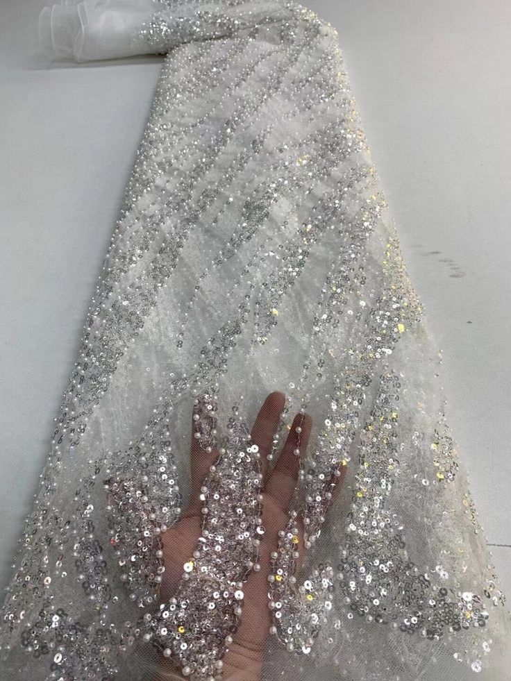 5 YARDS / 15 COLORS / Floral Beaded Embroidery Glitter Mesh Lace Wedding Party Dress Fabric - Classic & Modern Pearl 2022, Beaded Lace Fabric, Church Dresses, African Lace, Sewing Party, Glitter Fabric, Sequins Embroidery, Sequin Fabric, Tulle Lace