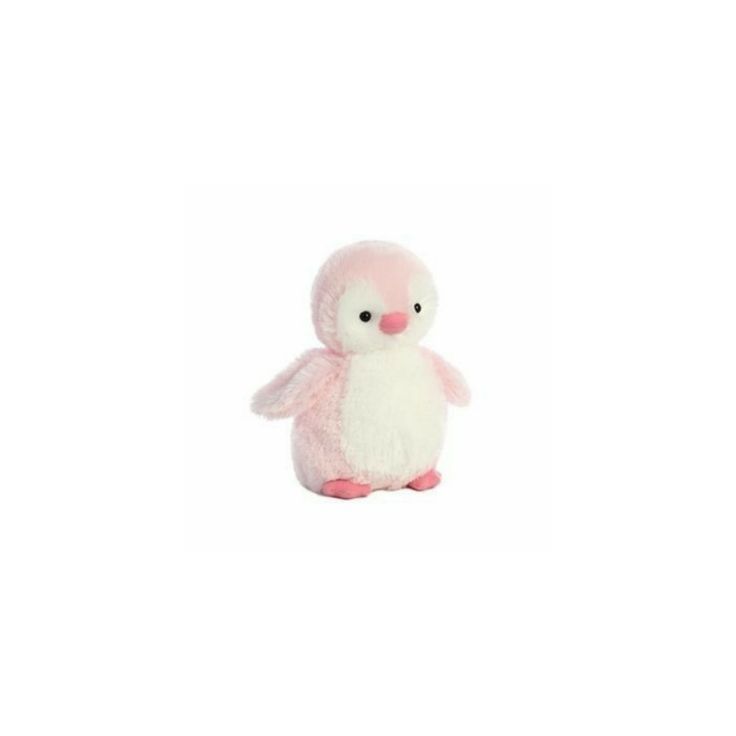 a small pink and white stuffed penguin