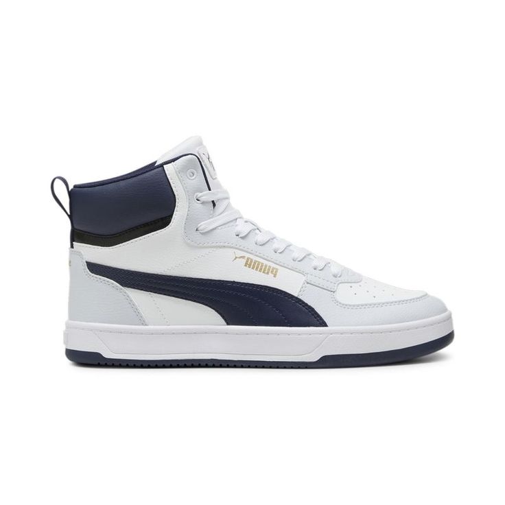 Model Name: Caven 2.0 Mid Model Number: 39229109 Material: Leather Color: Silver Mist Puma White Puma Navy Condition: New With Box Width: Medium (D, M) Puma Is The Leading Maker Of Sport And Lifestyle Shoes. Founded In 1948, Puma Is Committed To Comfort, Creativity, And The Environment. Padded Insoles Make This Brand Perfect For Extended Wear For Everyone, From Athletes Running A Marathon To Moms Walking Their Children Home From School. Rest Assured That With Puma You Will Get All The Perks Of A Puma Basketball Shoes With Round Toe, Puma High-top Sneakers With Round Toe For Sports, Puma High-top Sneakers For Sports, Puma High-top Synthetic Sneakers, Mid-top Synthetic Puma Sneakers, Puma Lace-up High-top Sneakers For Sports, Puma High-top Lace-up Sneakers For Sports, Puma Logo High-top Lace-up Sneakers For Sports, White Puma Sneakers For Outdoor