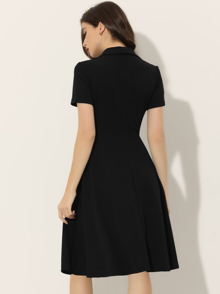 Shop Allegra K for vintage flat collar short sleeve fit and flare dress you are looking for, get more women's dresses for yourelf. Order now! Free Returns! Retro Theme Party, Fit And Flare Midi Dress, Flare Midi Dress, Vintage Flats, Flat Collar, Midi Short Sleeve Dress, 50s Fashion, Color Shorts, Maxi Dress With Sleeves