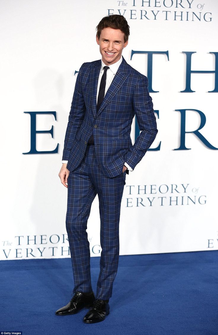 Buzz: Redmayne led the cast at the premiere of the highly-anticipated new movie, which has already been tipped for awards season success Eddie Redmayne Style, Blue Check Suit, Theory Of Everything, Checkered Suit, The Theory Of Everything, Perfect Gentleman, Hardy Amies, Best Dressed Man, Suits Men