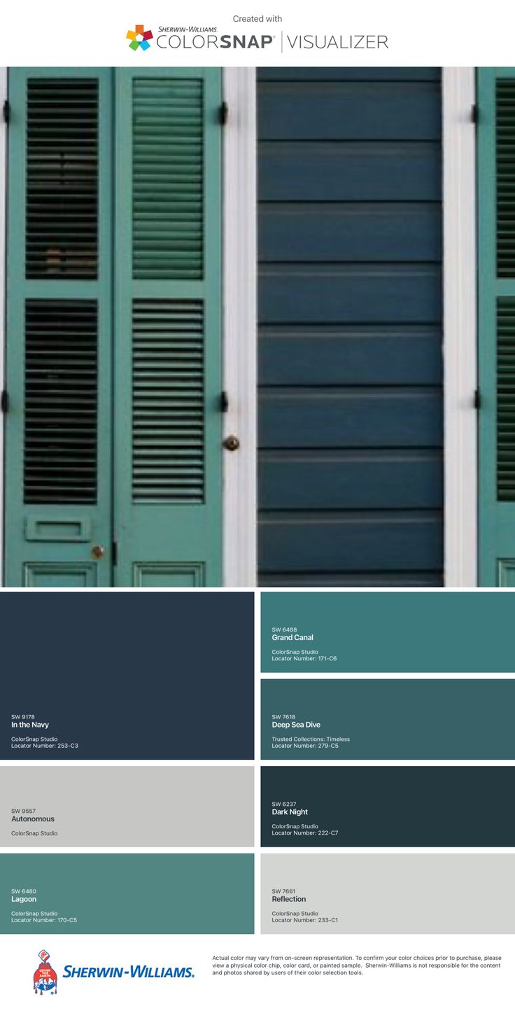 the color scheme for this website is blue and green, with shutters on each side