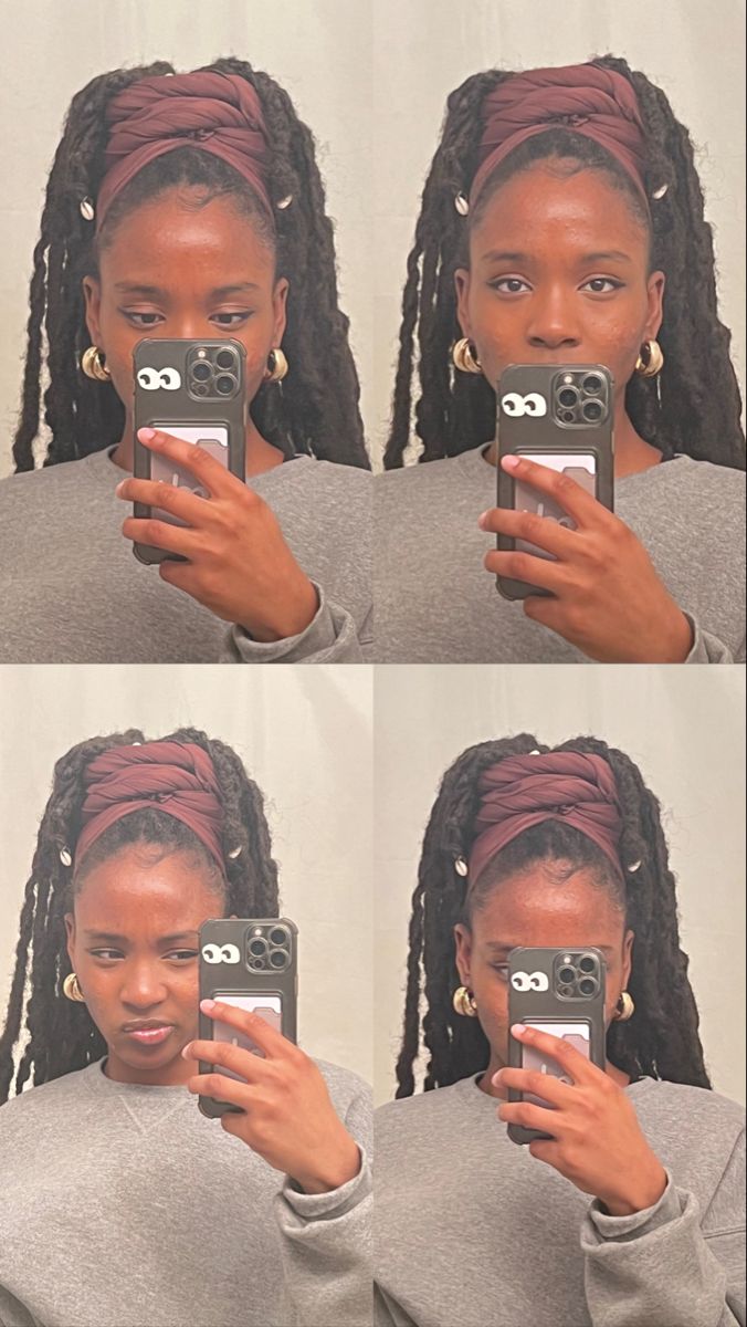 Head scarf hairstyle Loc Styles For Long Hair Head Wraps, Faux Locs Head Wrap Styles, Locs Summer Styles, Soft Locs Headwrap, Headwrap Styles With Faux Locs, Headwrap Faux Locs, Faux Locs With Head Wrap, Locs In Scarf, Headwrap Styles For Long Hair