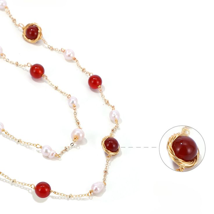 Style: Women Material: Copper Pearl Type: Natural Freshwater Pearl Necklace Length: 84+4.5cm Weight: 17.7g Red Carnelian Round Bead Jewelry, Red Long Necklace With Adjustable Chain, Red Long Necklace Jewelry For Gifts, Elegant Red Beaded Necklaces With Natural Stones, Elegant Carnelian Necklaces With Natural Stones, Elegant Red Long Necklace With Round Beads, Elegant Red Beaded Necklace With Natural Stones, Elegant Carnelian Necklace With Natural Stones, Elegant Long Red Necklace