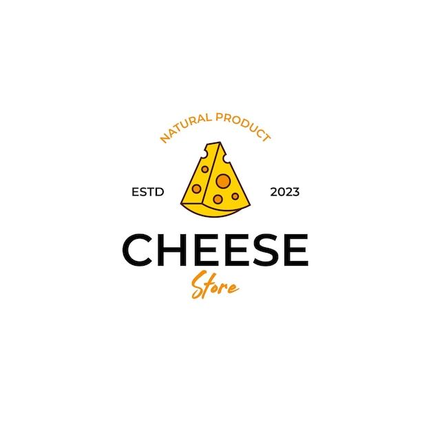 the cheese store logo is shown in yellow and black, with a piece of cheese on top