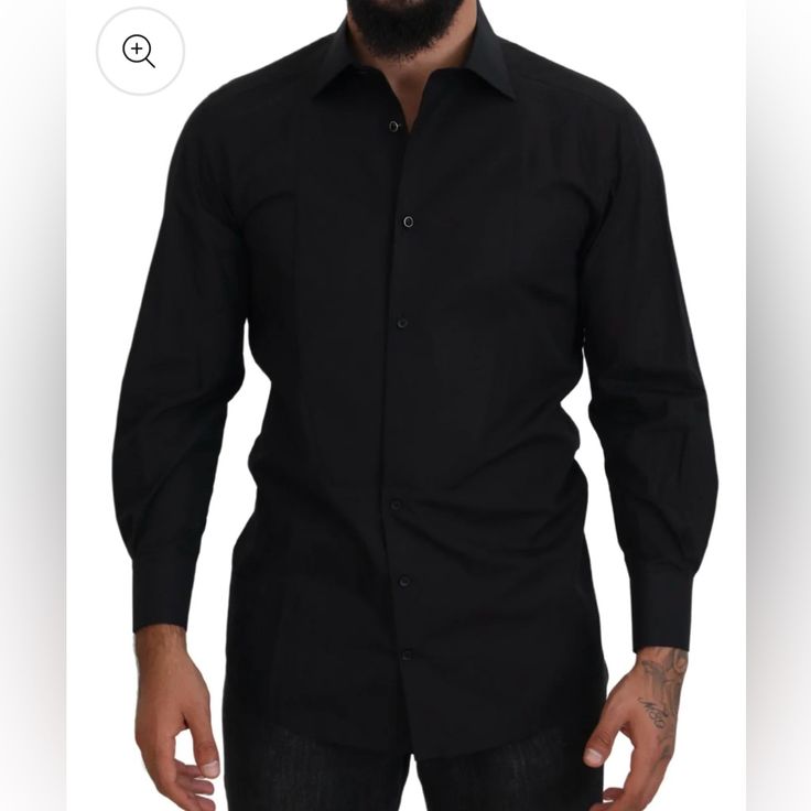 Dolce Gabbana Button-Front Black Shirt Slim Fit Collar 16/41 Us Large Brand New With Tags Retail $500.00 Luxury Slim Fit Long Sleeve Shirt, Designer Slim Fit Long Sleeve Shirt, Designer Slim Fit Long Sleeve Dress Shirt, Designer Fitted Shirt For Business, Designer Fitted Collared Shirt, Luxury Long Sleeve Shirt With Button Closure, Luxury Long Sleeve Dress Shirt With Button Closure, Designer Fitted Tops For Business, Designer Black Shirt For Business