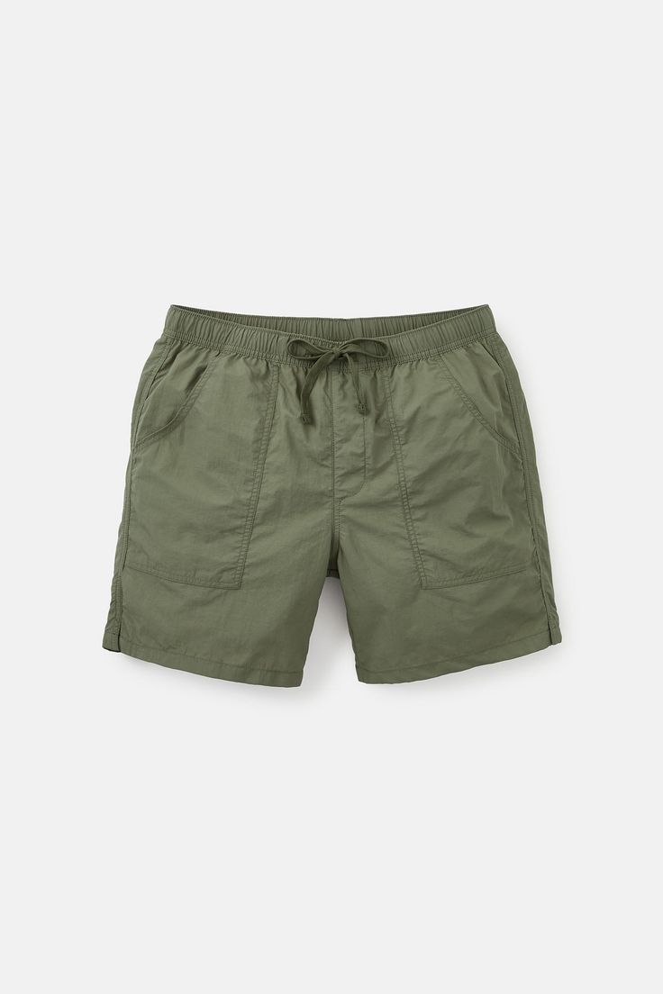 Inspired by one of our original 1970's short designs, the Trails Nylon Short is a favorite in our collection. Made from a lightweight nylon fabric, the Trails Short has a 17" outseam and features an elastic waistband, front patch pocket, back welt pockets, notched side seam hem, faux fly and interior binding. 100% Nylon Front patch pockets Back welt pockets Faux fly Notched side seam hem Interior binding 17" outseam | Trails Nylon Shorts Men's Size Small in Black Wash by Katin Nylon Shorts, Designer Shorts, Nylon Fabric, Welt Pockets, Welt Pocket, Mens Shorts, Patch Pocket, Rum, How To Wear